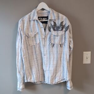 Y2K Vintage Grunge Men's White Plaid Casual Shirt